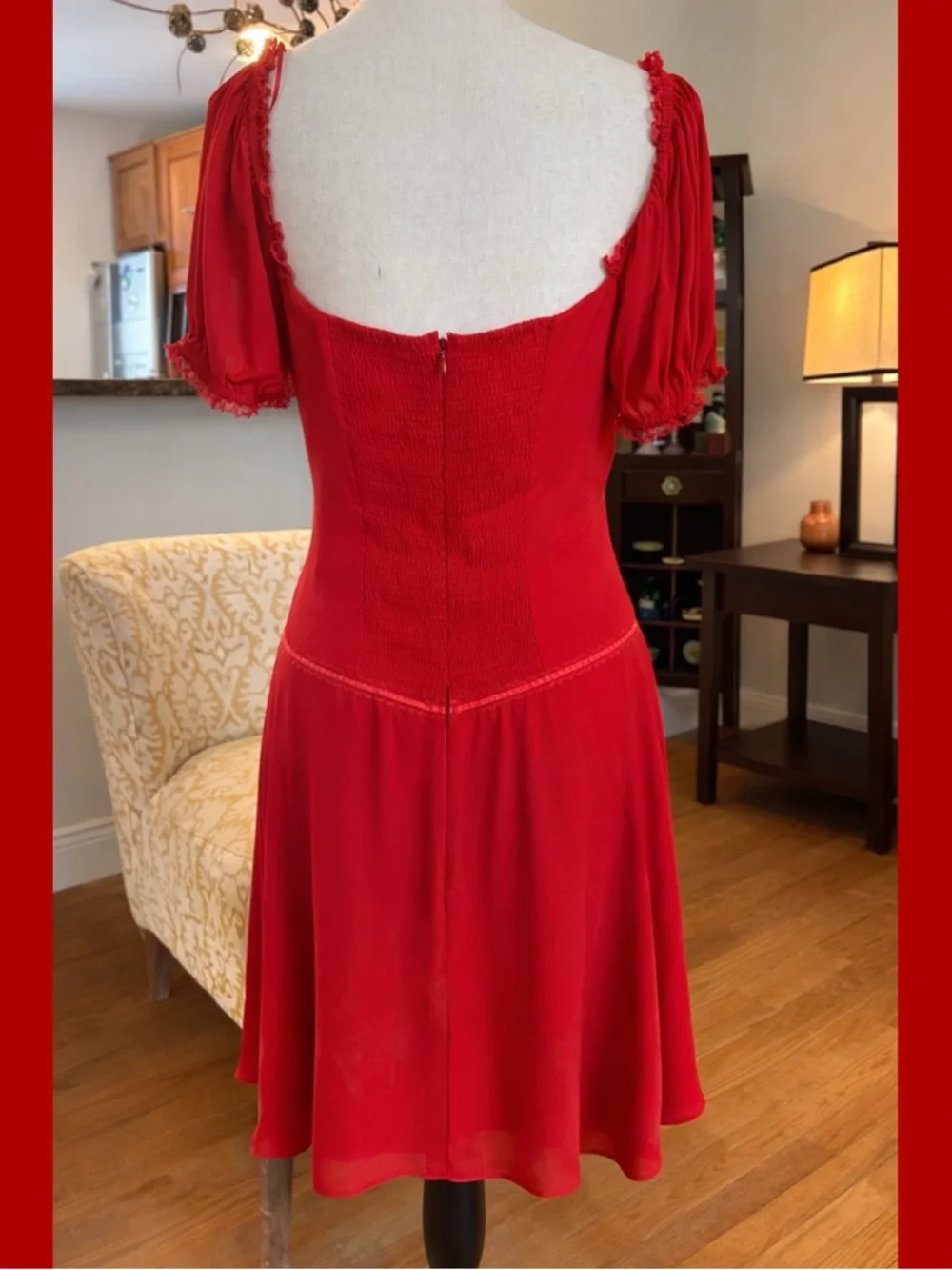 Reformation Ondine Red Puff Sleeve Sweetheart‎ Mini Dress Fit & Flare Size 10